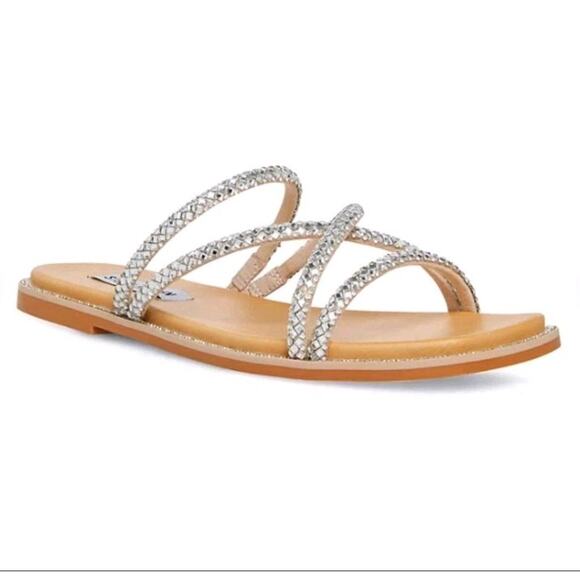 New Steve Madden Spice Bling Sandal Strappy Jewel Slide Square Toe Open 6 SF2367 - Picture 1 of 9